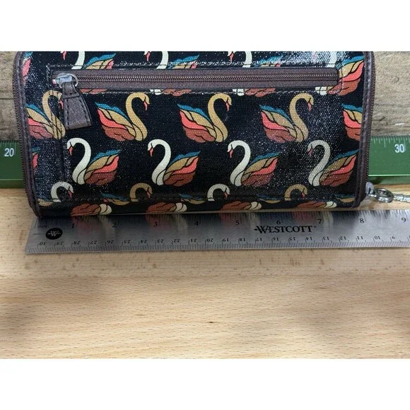 NEW Authentic Fossil Key-Per Brown/Orange Swan Print Card Wallet Fall Colors - Picture 7 of 16